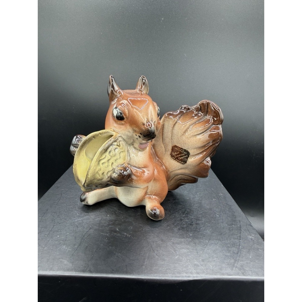 🐿️🌰 Robert Simmons Ceramics Squirrel w/ Acorn Planter – Heavy Crazing–Vintage